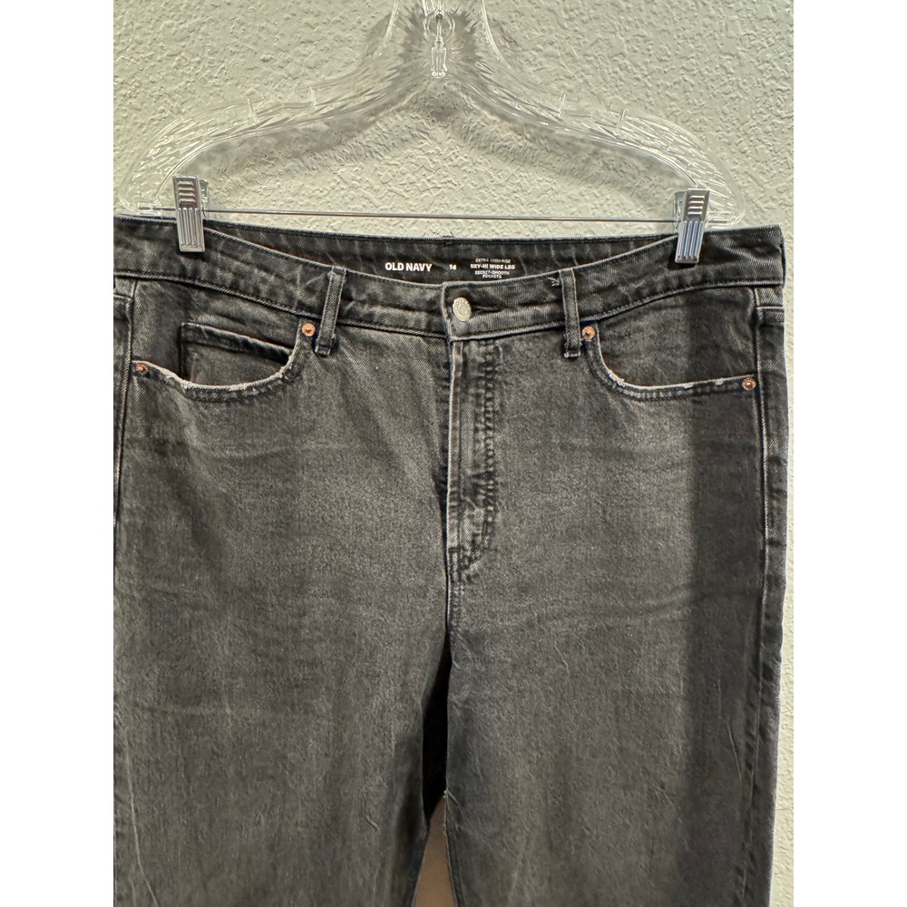 Old Navy Sky-Hi Wide Leg Jeans Womens 14 Extra High Rise Black Denim Pants - Picture 2 of 12